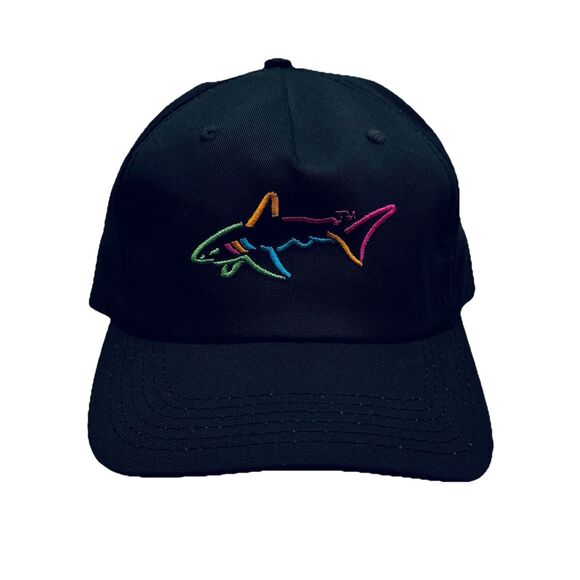 Greg Norman Hat Black Neon Embroidered Shark Attack Spellout StrapBack NWOT VTG - Picture 1 of 7